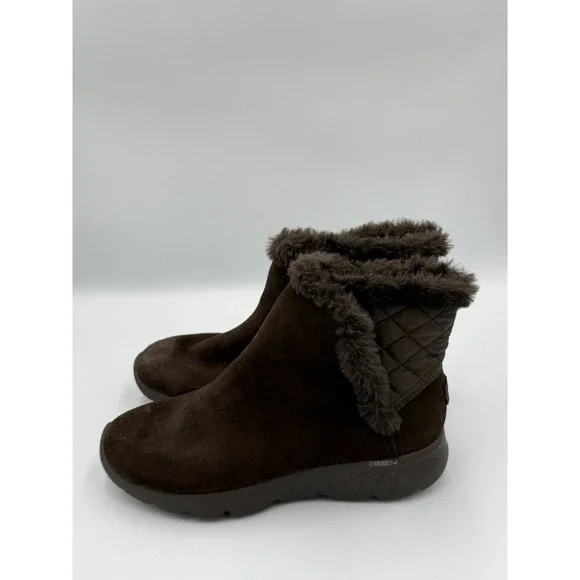 Skechers Goga Mat Brown Faux Suede Ankle Boots Faux Fur Lined Women's 6.5 - Picture 3 of 8